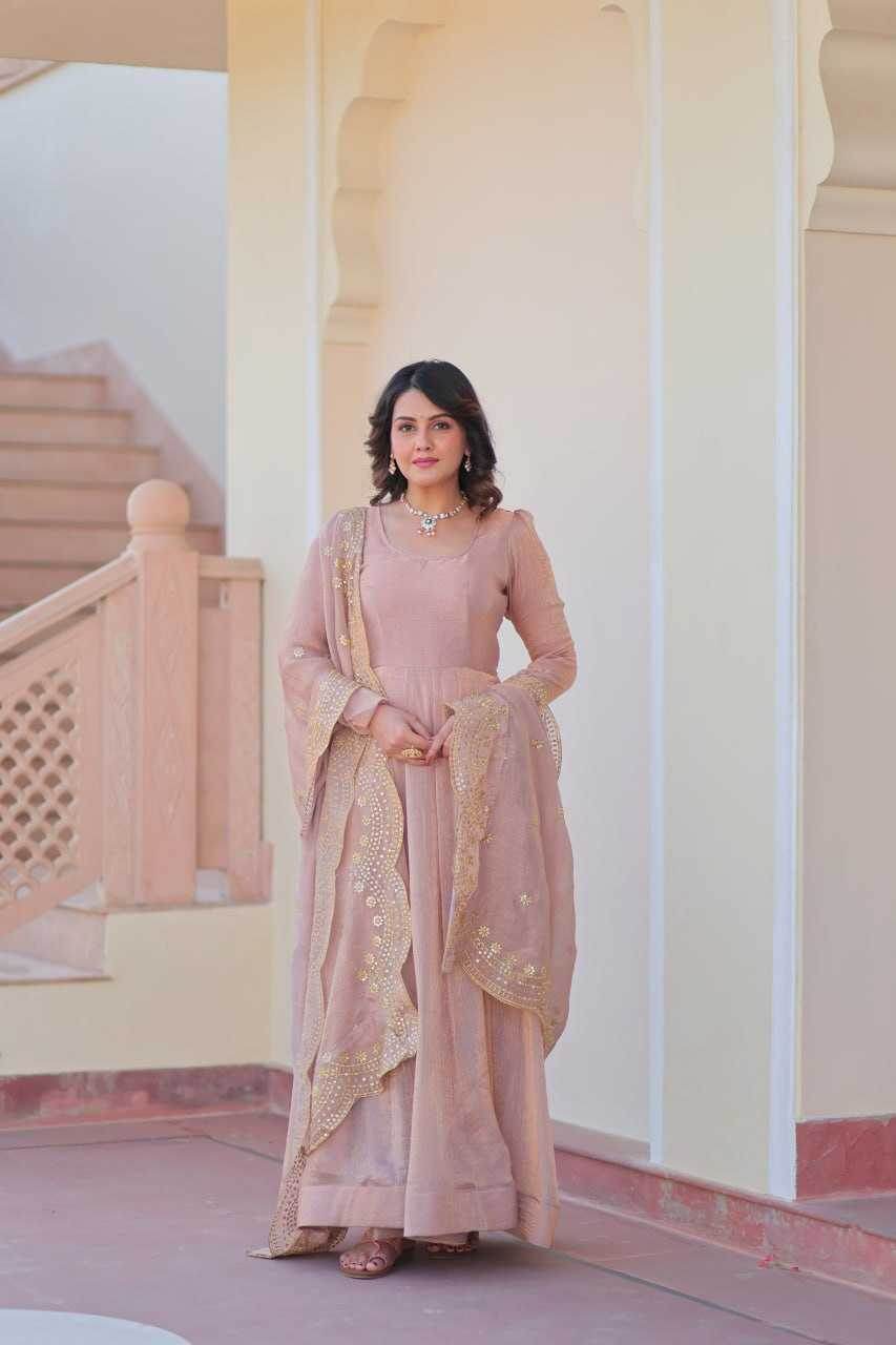 Chiffon Full Sleeve Gown With Dupatta - MYLUXURY LANE ENTERPRISE